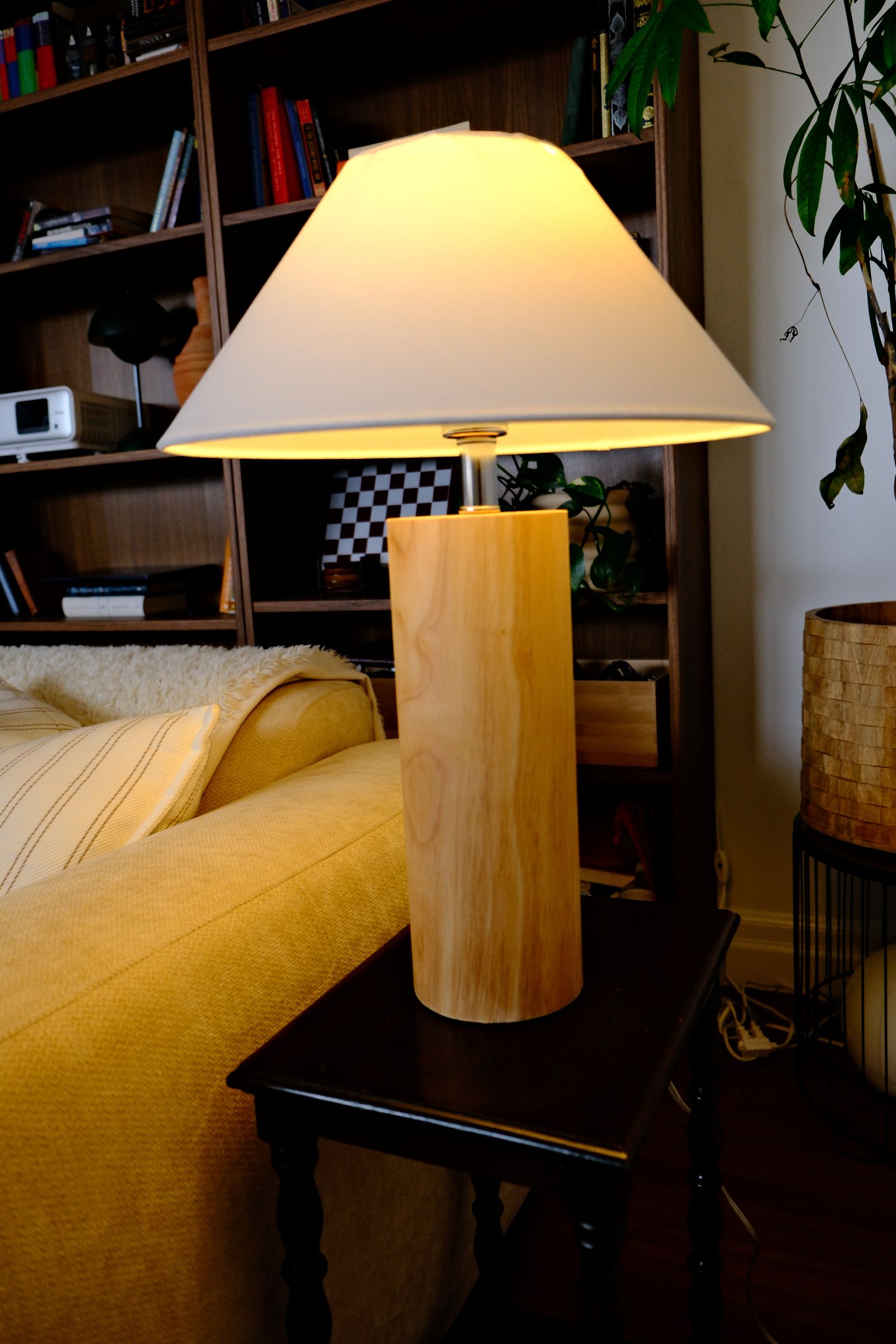 Lamp on a bedroom nightstand